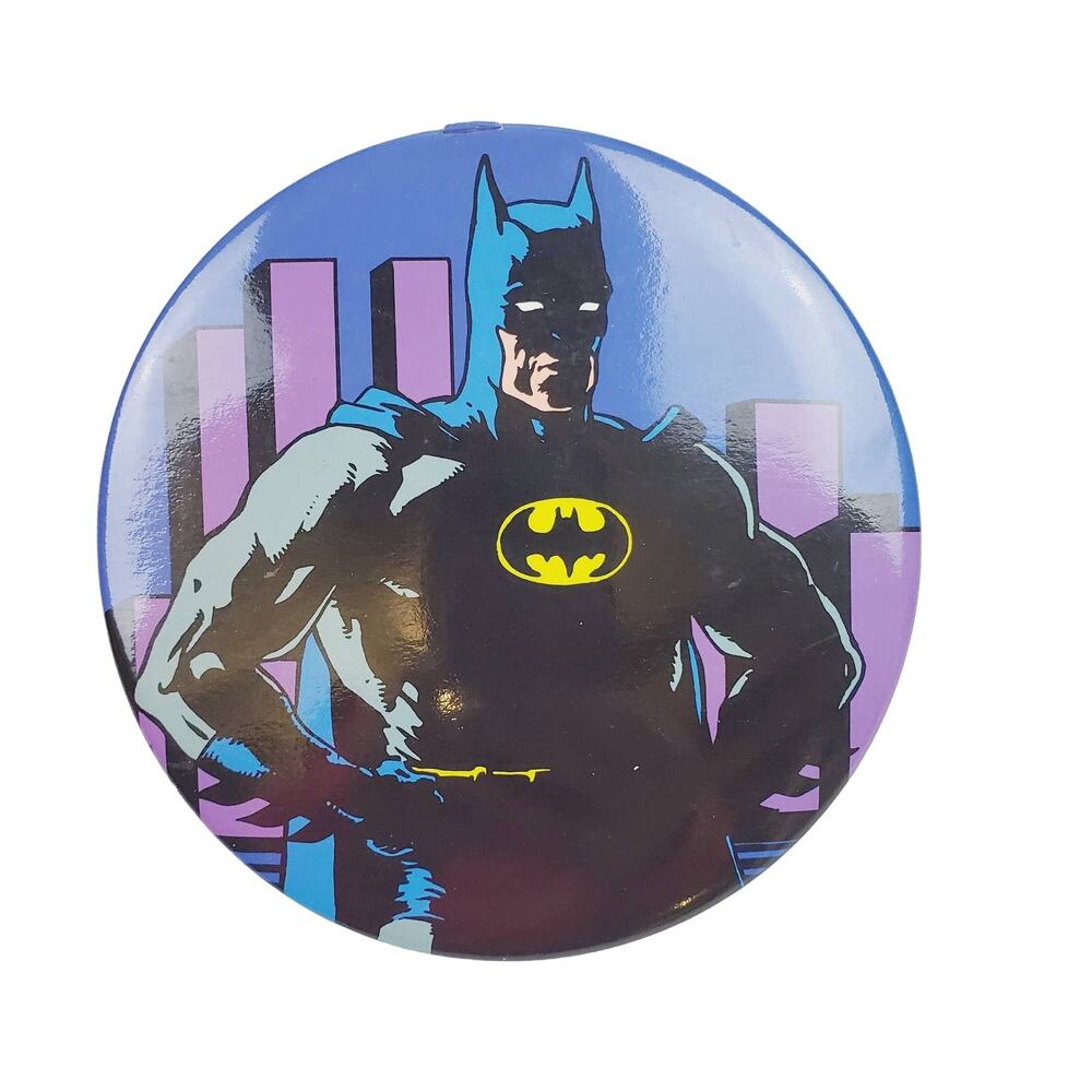 DC Batman Button Men's 6" Oversized Giant Pin & City Comic Book Background RETRO